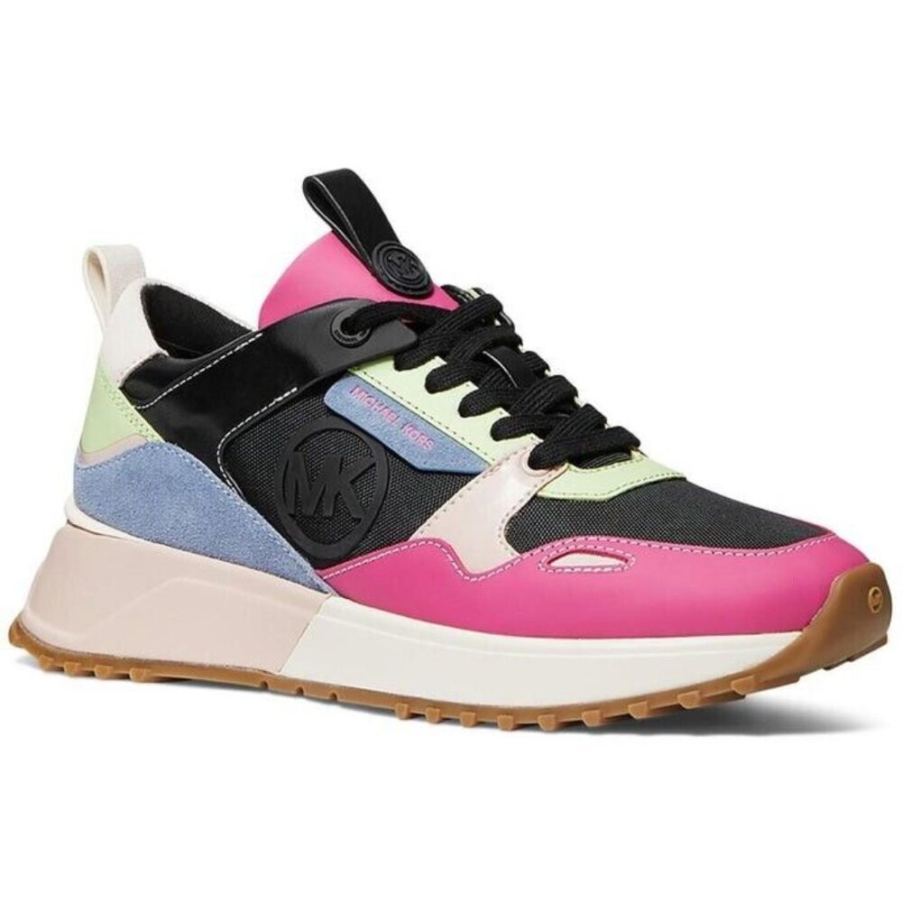 Michael Kors Women's Theo Trainer Sneakers Black Multi Colorblock Lace-Up 10